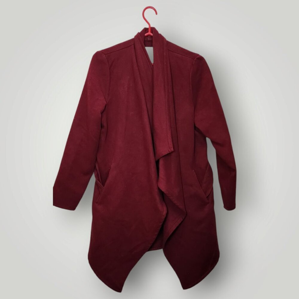 Revamped Red Wrap Style Trench Coat Wide Collar Waterfall Lapel Women's Medium - Picture 7 of 8